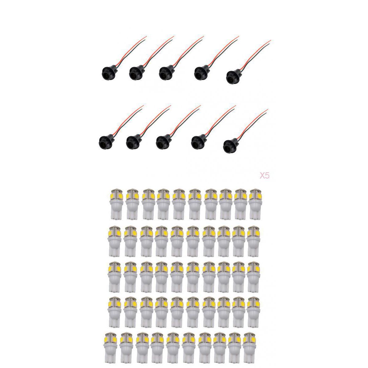 50 Pairs T10 LED Bulbs and Sockets 6000K White Instrument Lamp Indicator