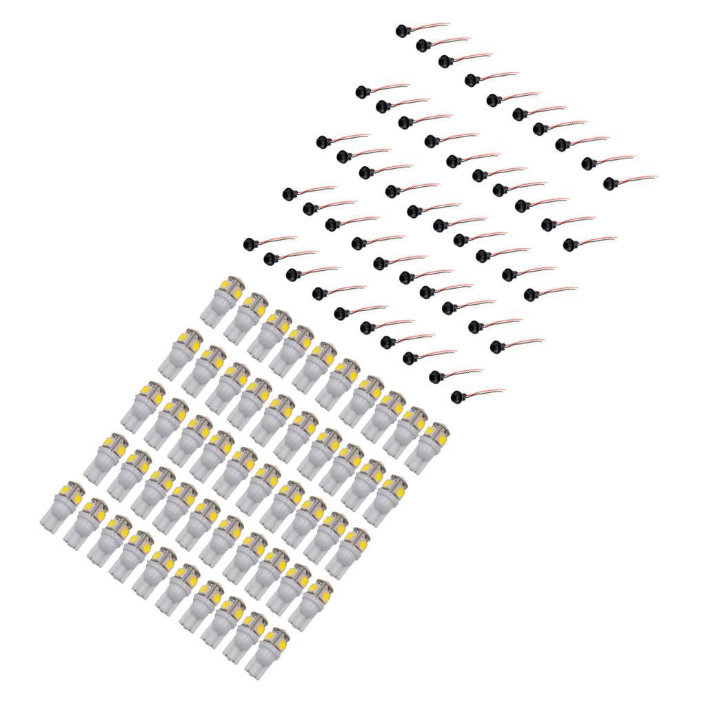 50 Pairs T10 LED Bulbs and Sockets 6000K White Instrument Lamp Indicator
