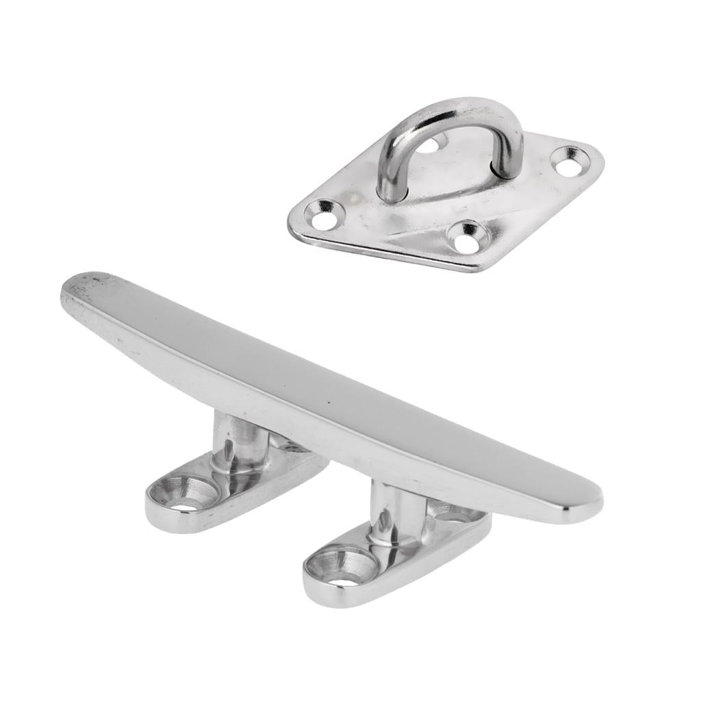 4 Marine Stainless Steel Heavy Duty Boat Cleat + 6mm Diamond Pad Eye Plate"