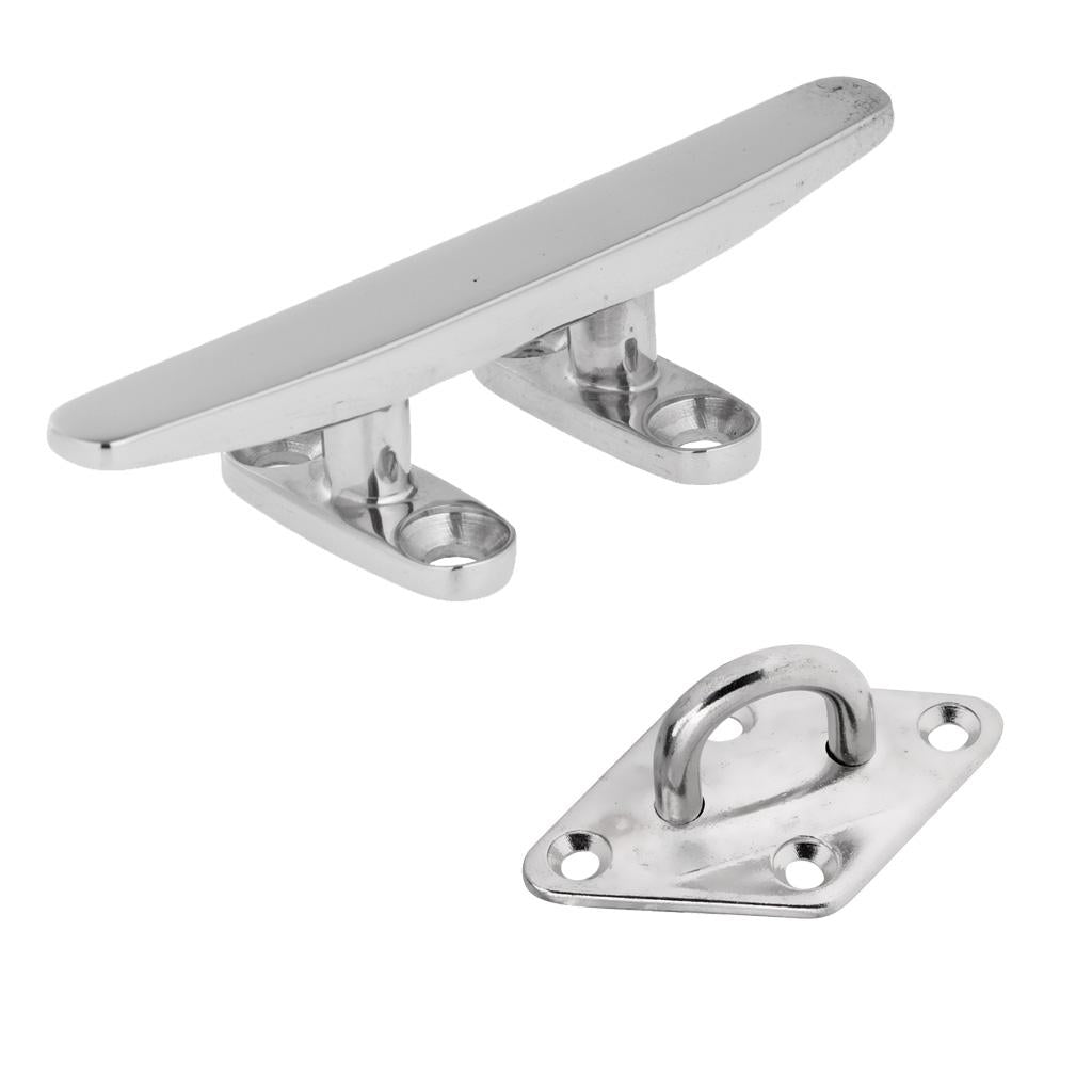4 Marine Stainless Steel Heavy Duty Boat Cleat + 6mm Diamond Pad Eye Plate"
