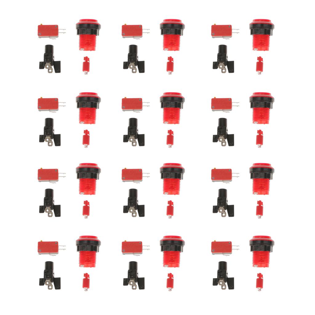12Pieces Illuminated LED Light Big Arcade Game Player Push Button Switch Red