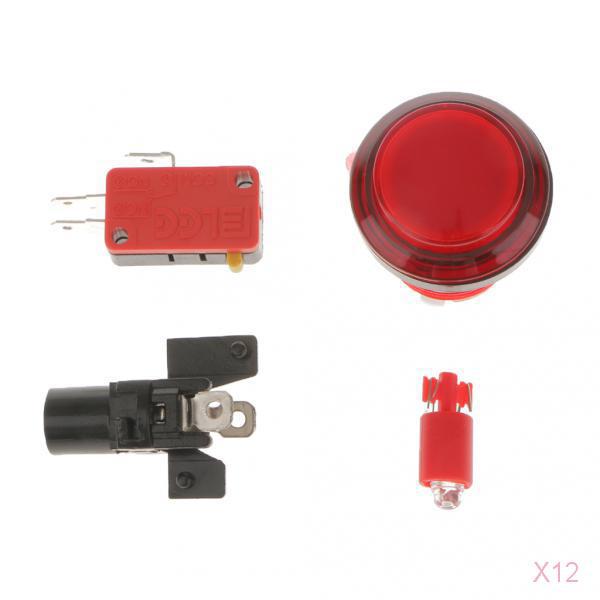 12Pieces Illuminated LED Light Big Arcade Game Player Push Button Switch Red