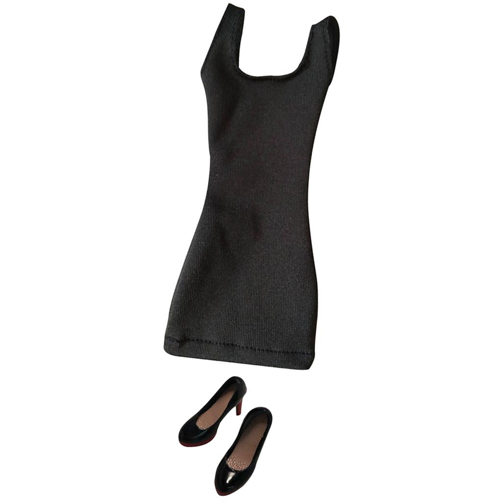 1/6 Vest Skirt Dress + High Heels for 12 Female Action Figure Body Black"