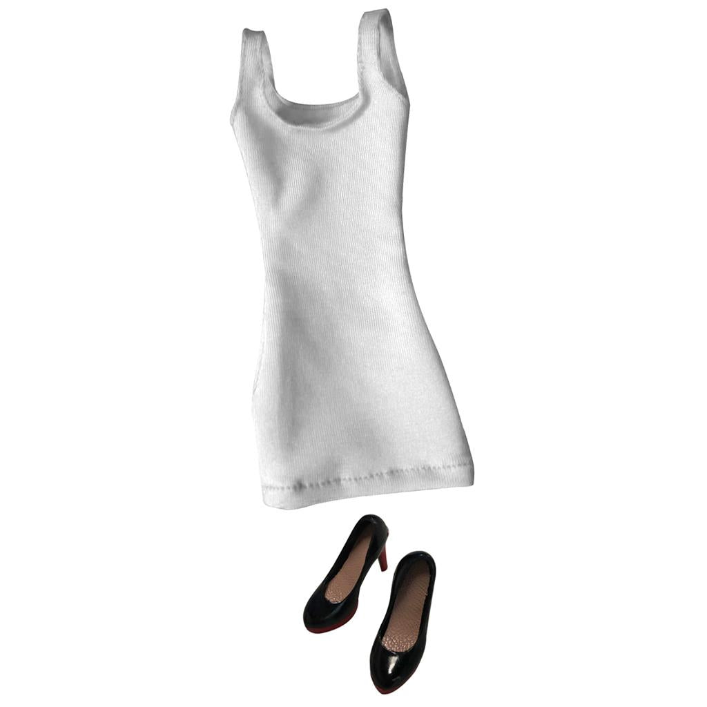 1/6 Vest Skirt Dress + High Heels for 12 Female Action Figure Body White"