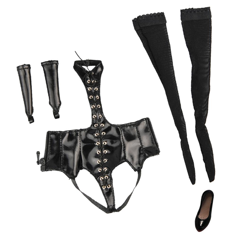 1/6 Black Lace Up Lingerie Suit + High Heels for 12 Female Action Figure"