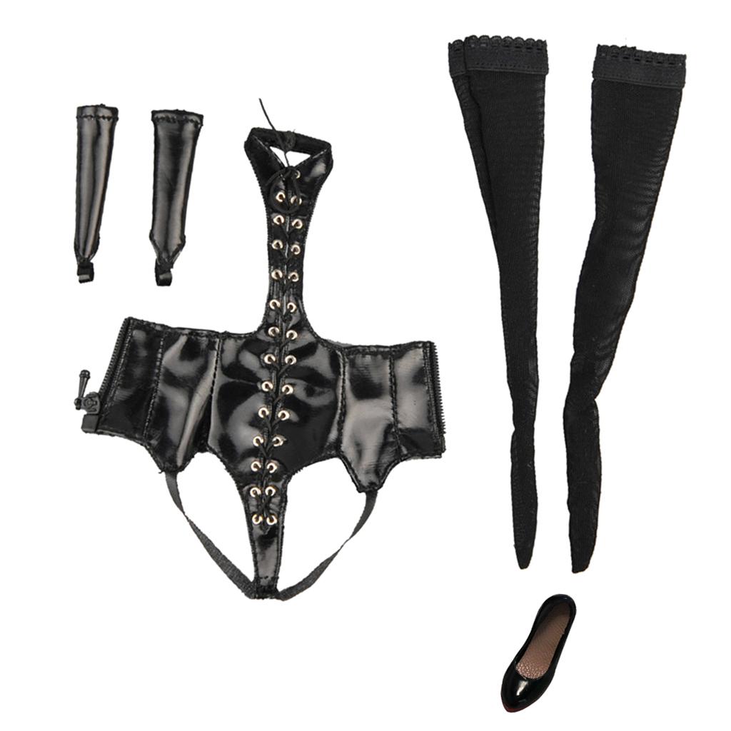 1/6 Black Lace Up Lingerie Suit + High Heels for 12 Female Action Figure"