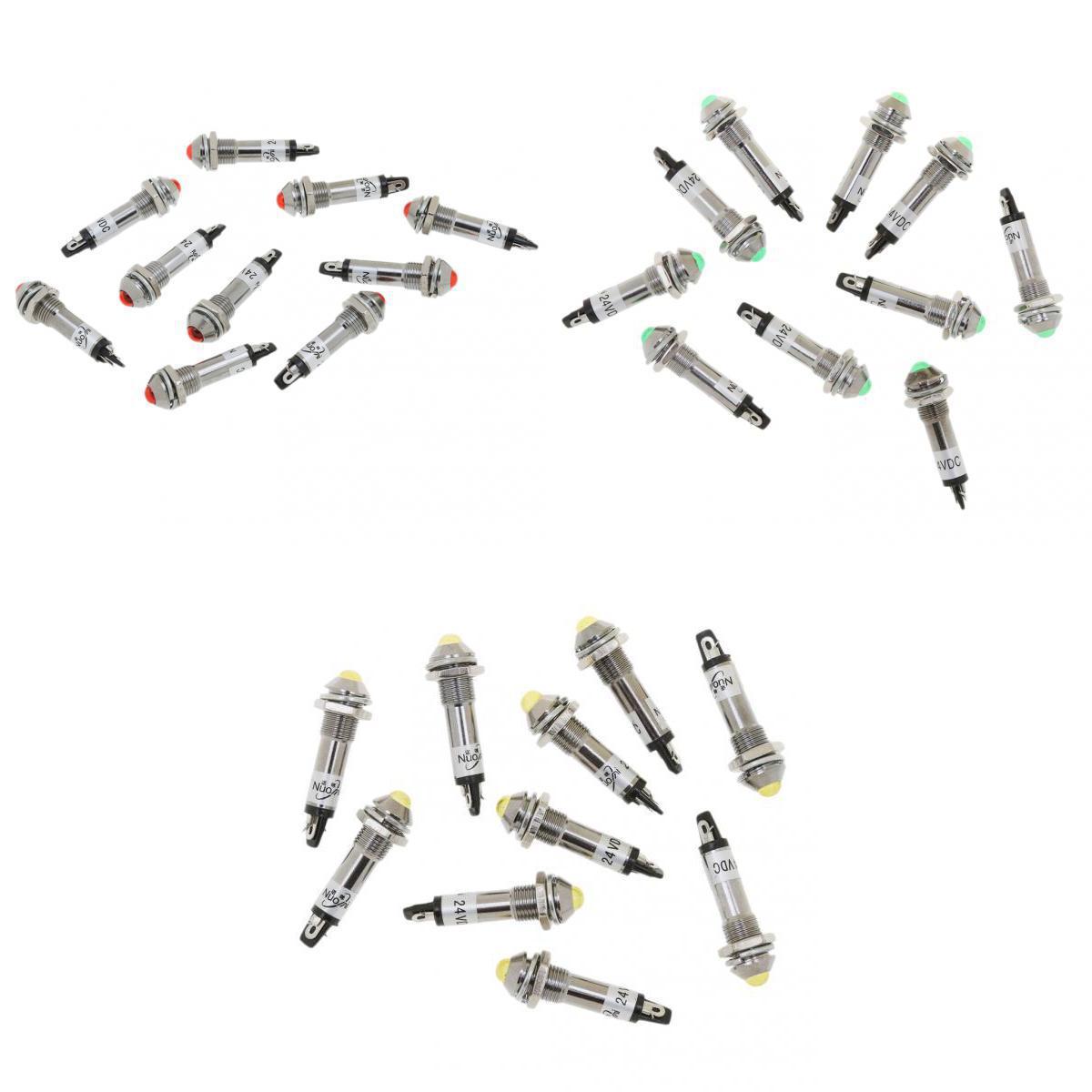 3 Sets 8mm 24V LED Metal Indicator Pilot Light Indicator Pilot Lamps