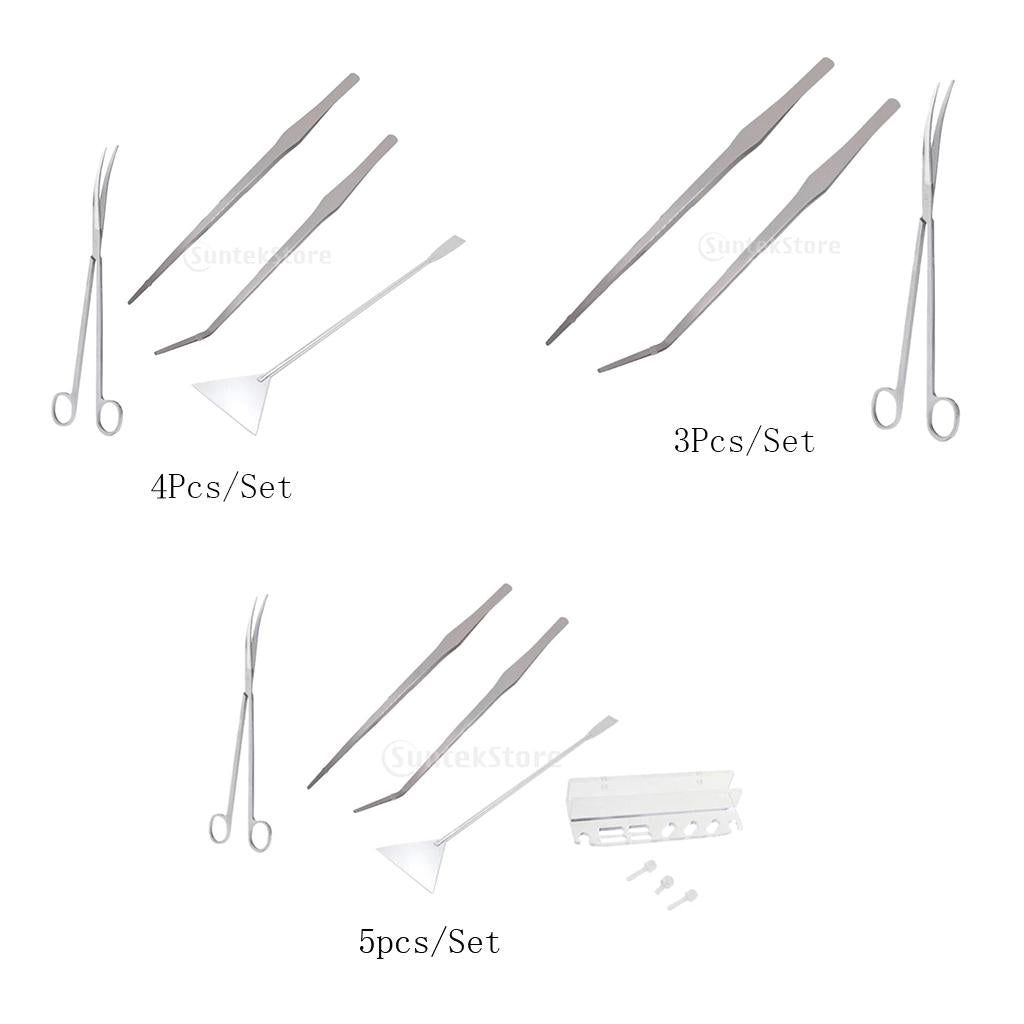 5-Piece Aquarium Plant Tools Substrate Spatula Tweezers Scissors Kits Holder