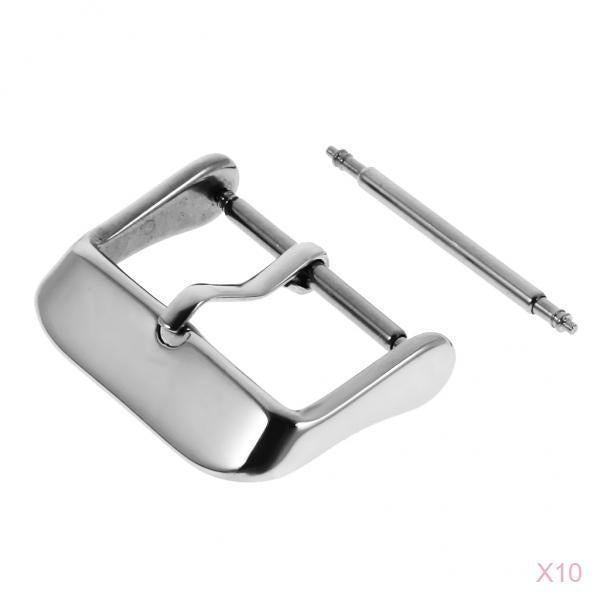 10 Pieces Steel Polishing Buckle Clasp Pin for Watch Strap Band 20mm Silver
