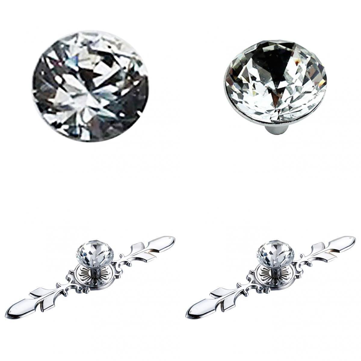 4 Pieces Glass Diamond Door Knobs Furniture Pull Handle Cabinet Hardware Set