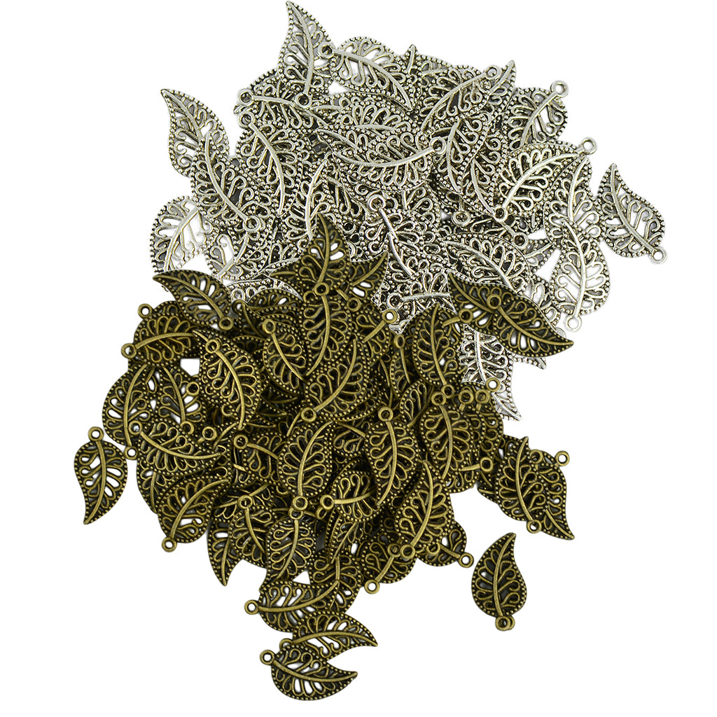 200 Pieces Vintage Filigree Hollow Leaf Charms Pendants Jewelry DIY Makings