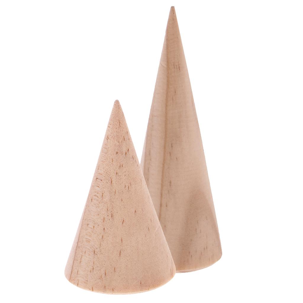 4 Pieces Unpainted Cone Wooden Ring Jewelry Display Stand Holder Organizer
