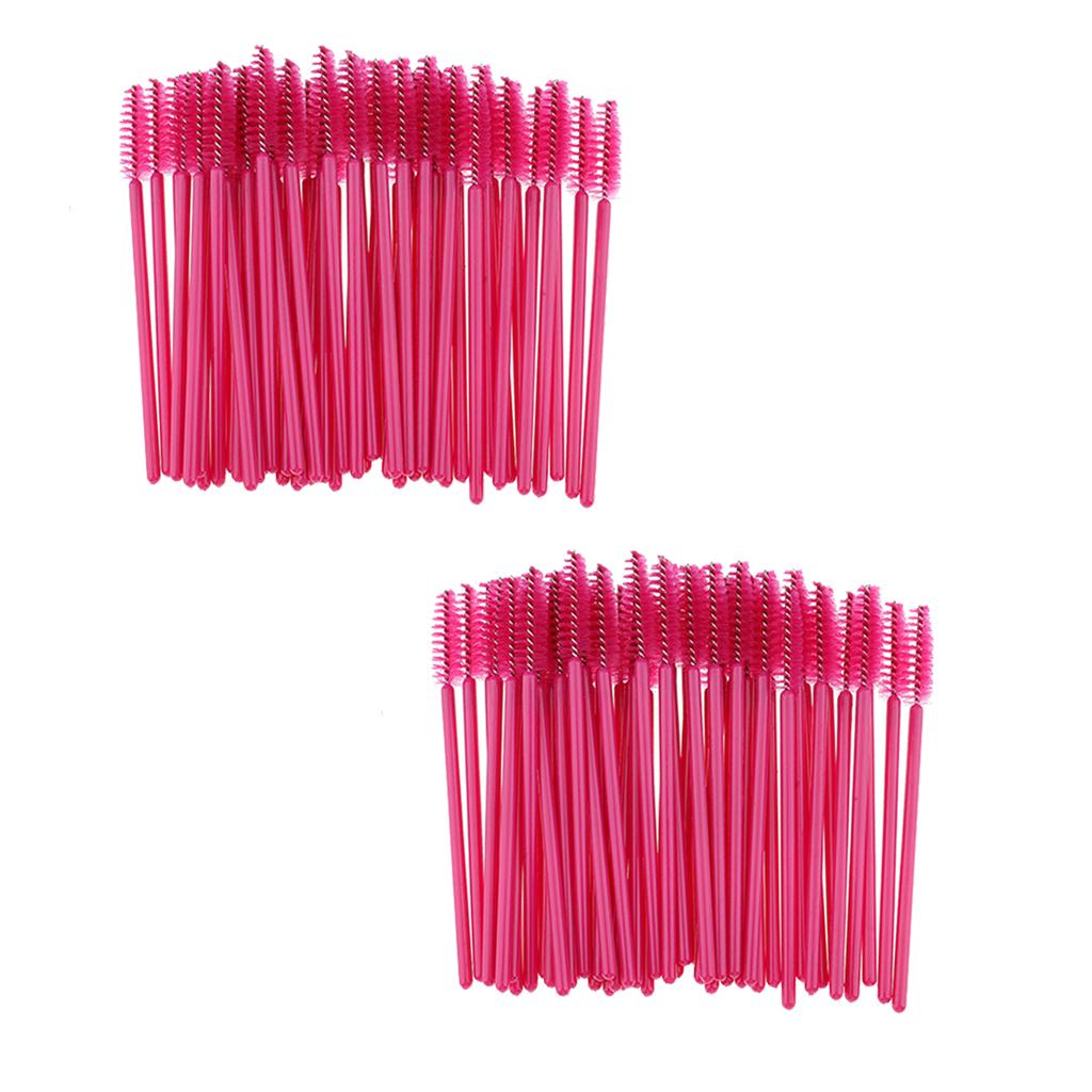 100 Pieces Disposable Eyelash Mascara Wands Applicator Makeup Brush Rose Red