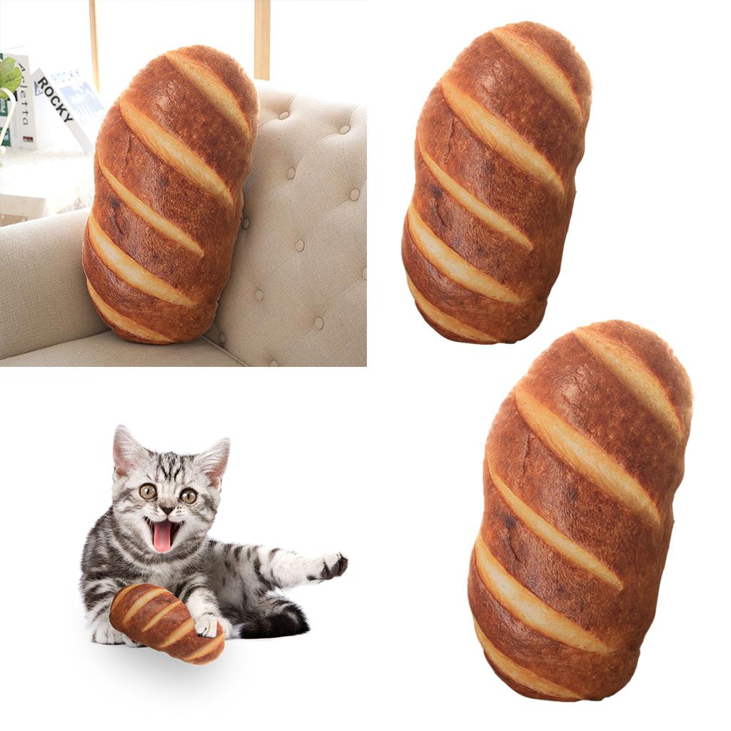 2 Piece Creative Simulation Plush Bread Pillow Plush Nap Cushion Pet Cat Toy