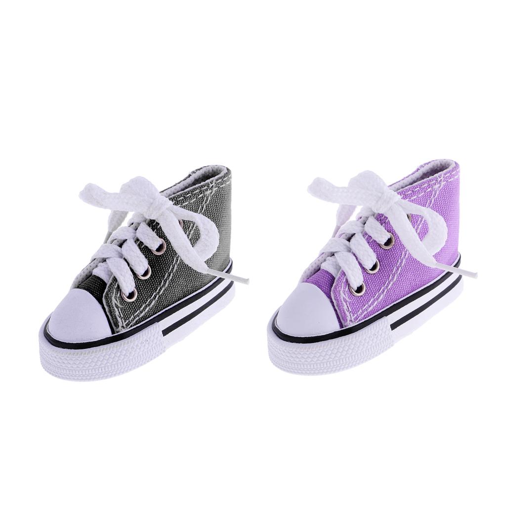 2 Pair Lace Up High Top Canvas Shoes for 1/4 BJD Doll Accessory Black+Purple