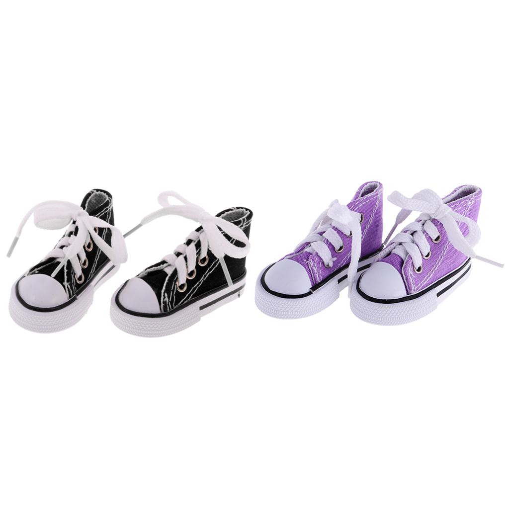 2 Pair Lace Up High Top Canvas Shoes for 1/4 BJD Doll Accessory Black+Purple