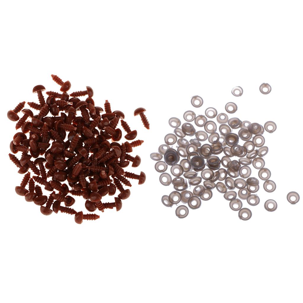 100 Pieces 7x9mm Triangle Safety Nose with BACKS for Bear Doll DIY Brown