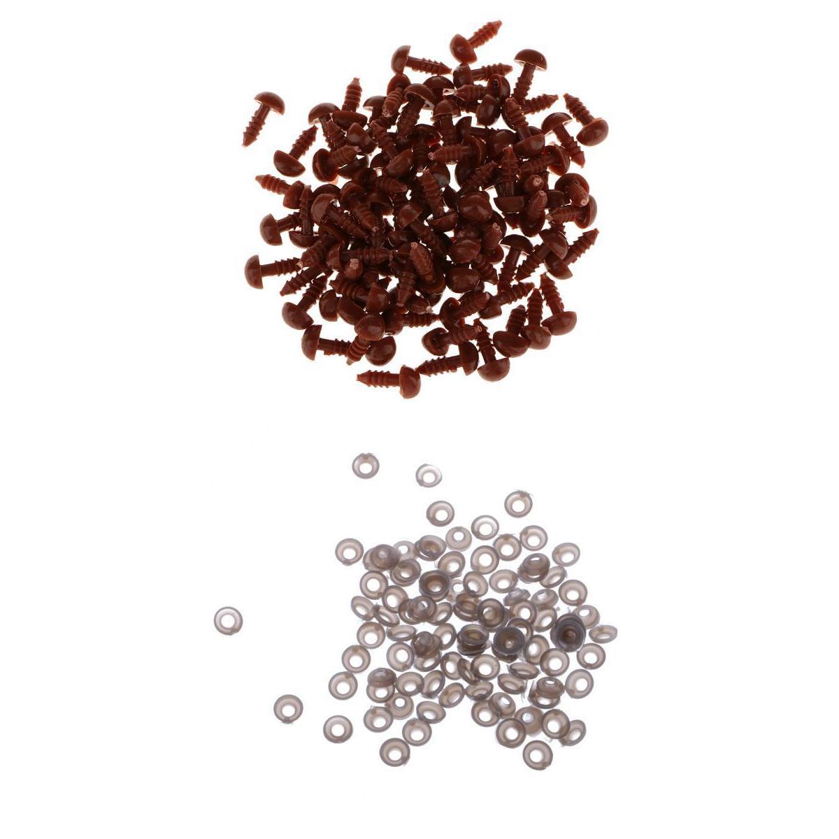 100 Pieces 7x9mm Triangle Safety Nose with BACKS for Bear Doll DIY Brown