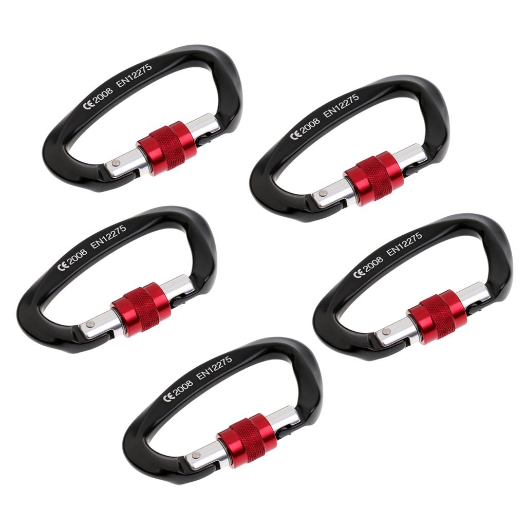5 Pieces 25KN Screwgate Locking Carabiner Rock Climbing Caving Dog Clip Hook
