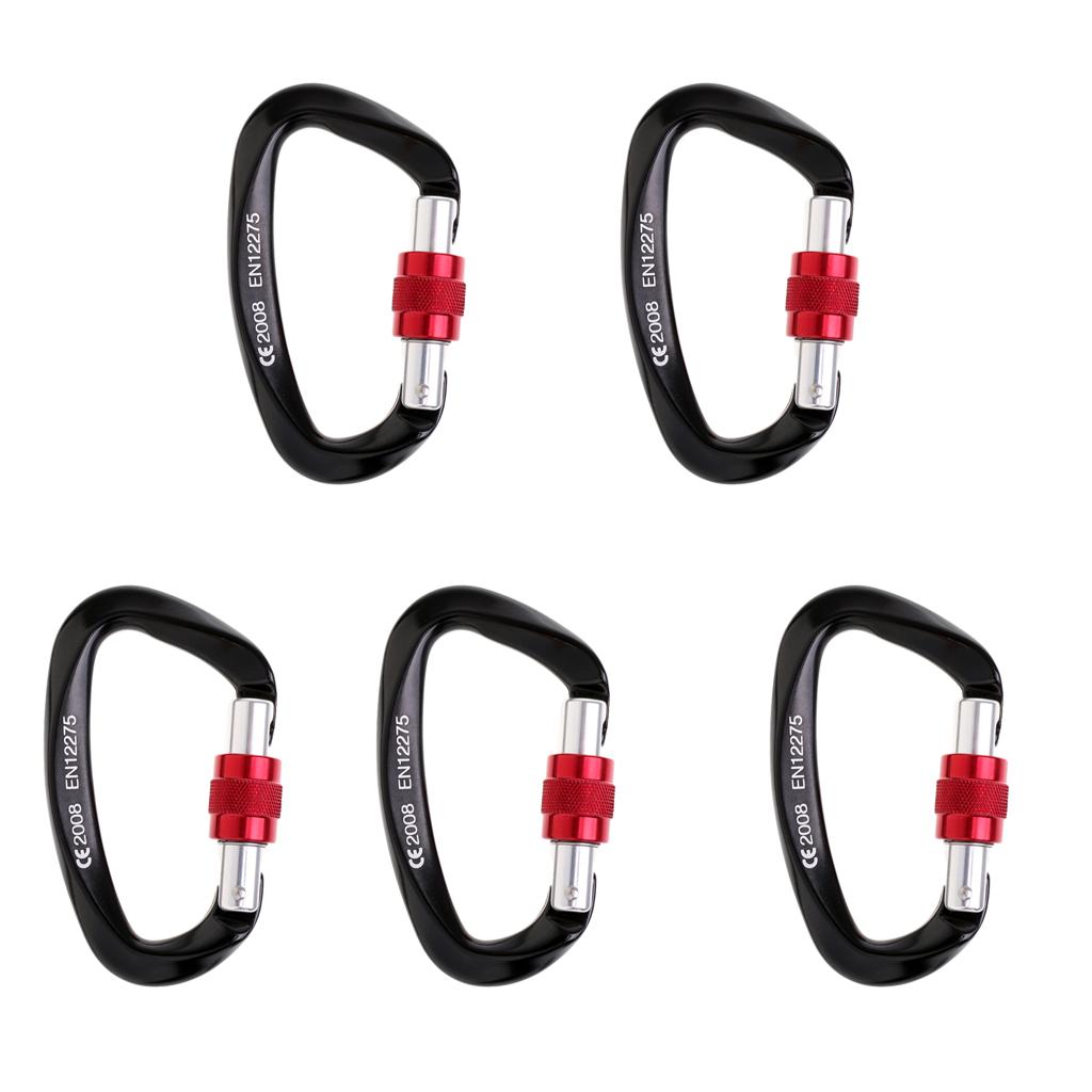 5 Pieces 25KN Screwgate Locking Carabiner Rock Climbing Caving Dog Clip Hook