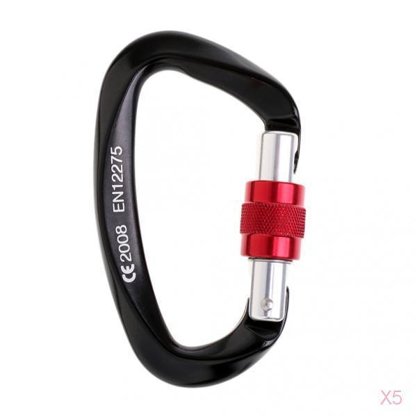 5 Pieces 25KN Screwgate Locking Carabiner Rock Climbing Caving Dog Clip Hook