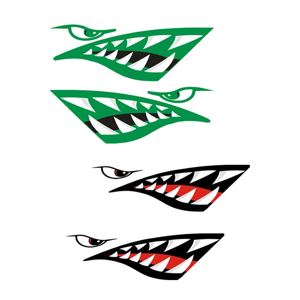 4 Pieces Large Shark Teeth Mouth Decal Stickers for Kayak Canoe Fishing Boat