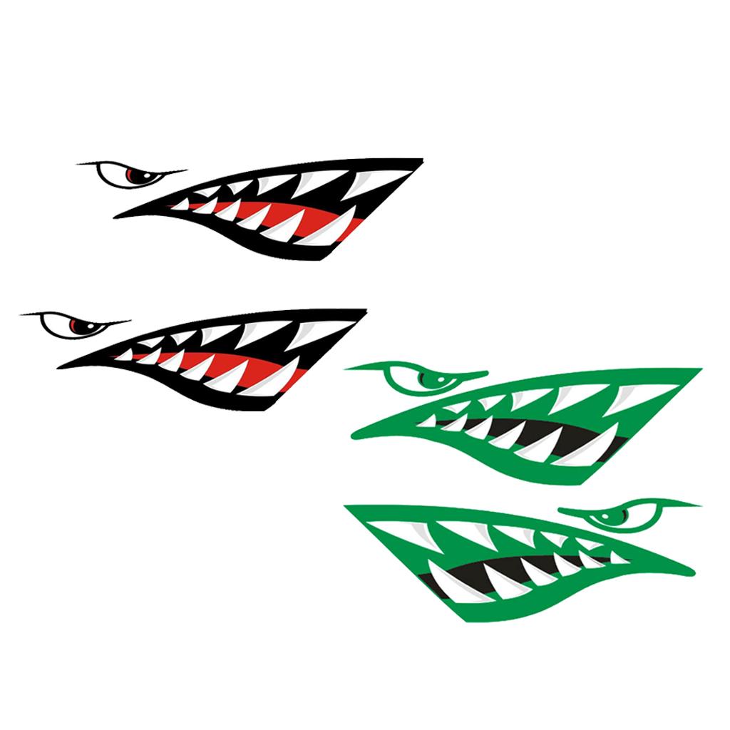 4 Pieces Large Shark Teeth Mouth Decal Stickers for Kayak Canoe Fishing Boat