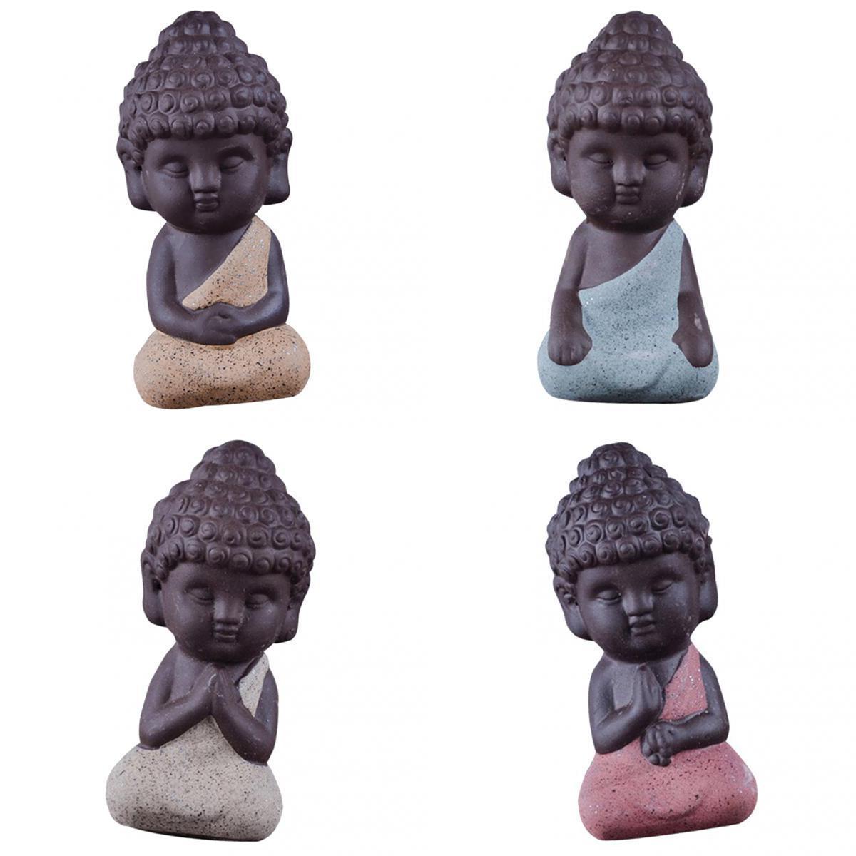 4pcs Little Monk Buddha Ceramic Statues Holder Tea Pet Home Tea Tray Decor