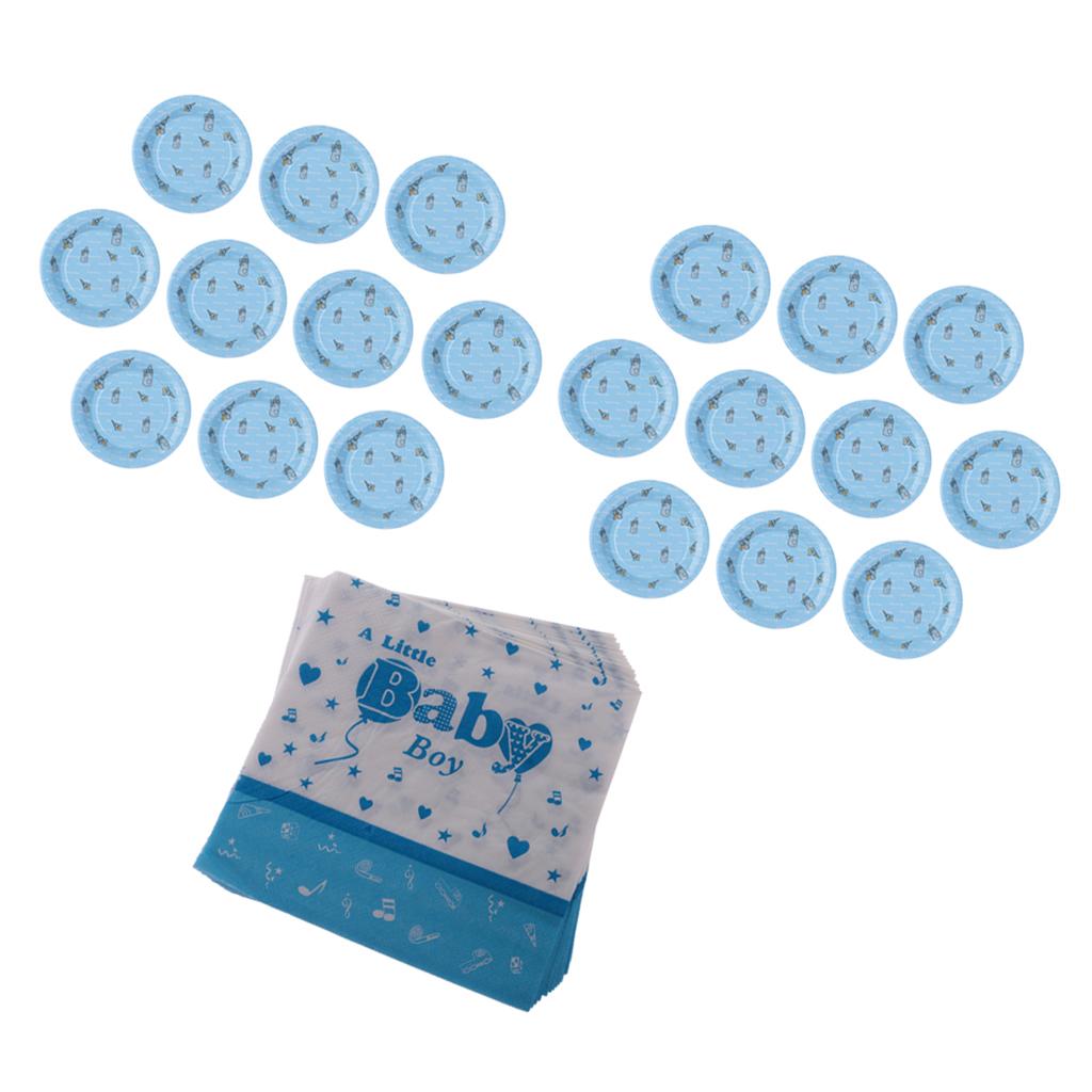 20 Pieces Milk Bottle Paper PLATES 20 Pieces Baby Boy Napkin Party Tableware