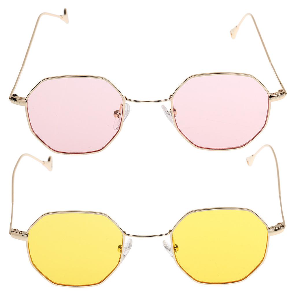 2 Pieces Summer Vintage Octagon Sunglasses Unisex Retro Fashion Eyeglasses