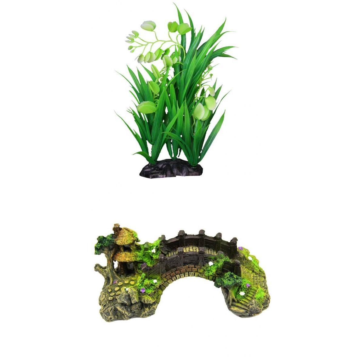 Aquarium Ornament Artificial Bridge Water Plant Grass For Fish Tank Cave