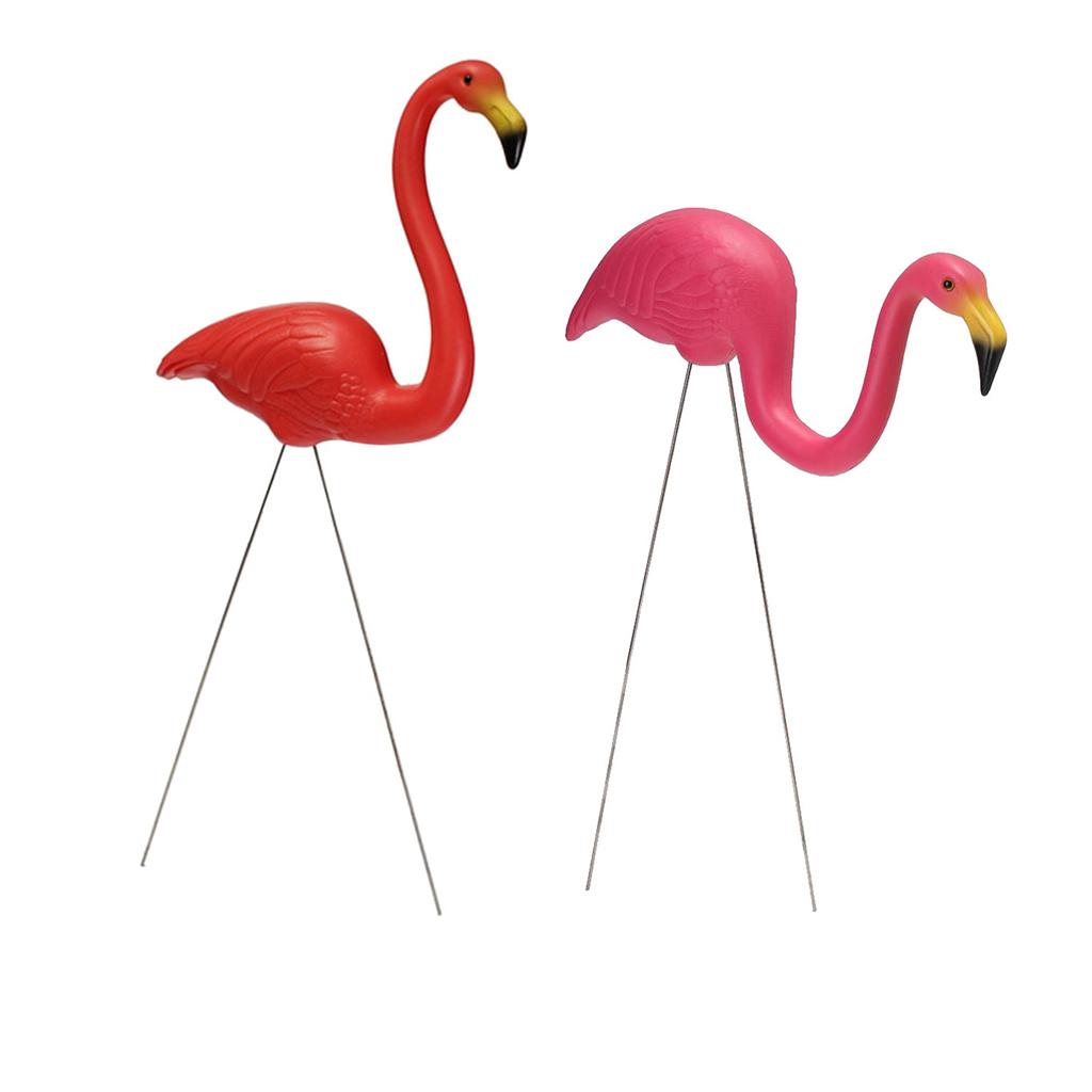 2Pieces Pink & Red Plastic Flamingo Yard Garden Lawn Art Ornaments Decor