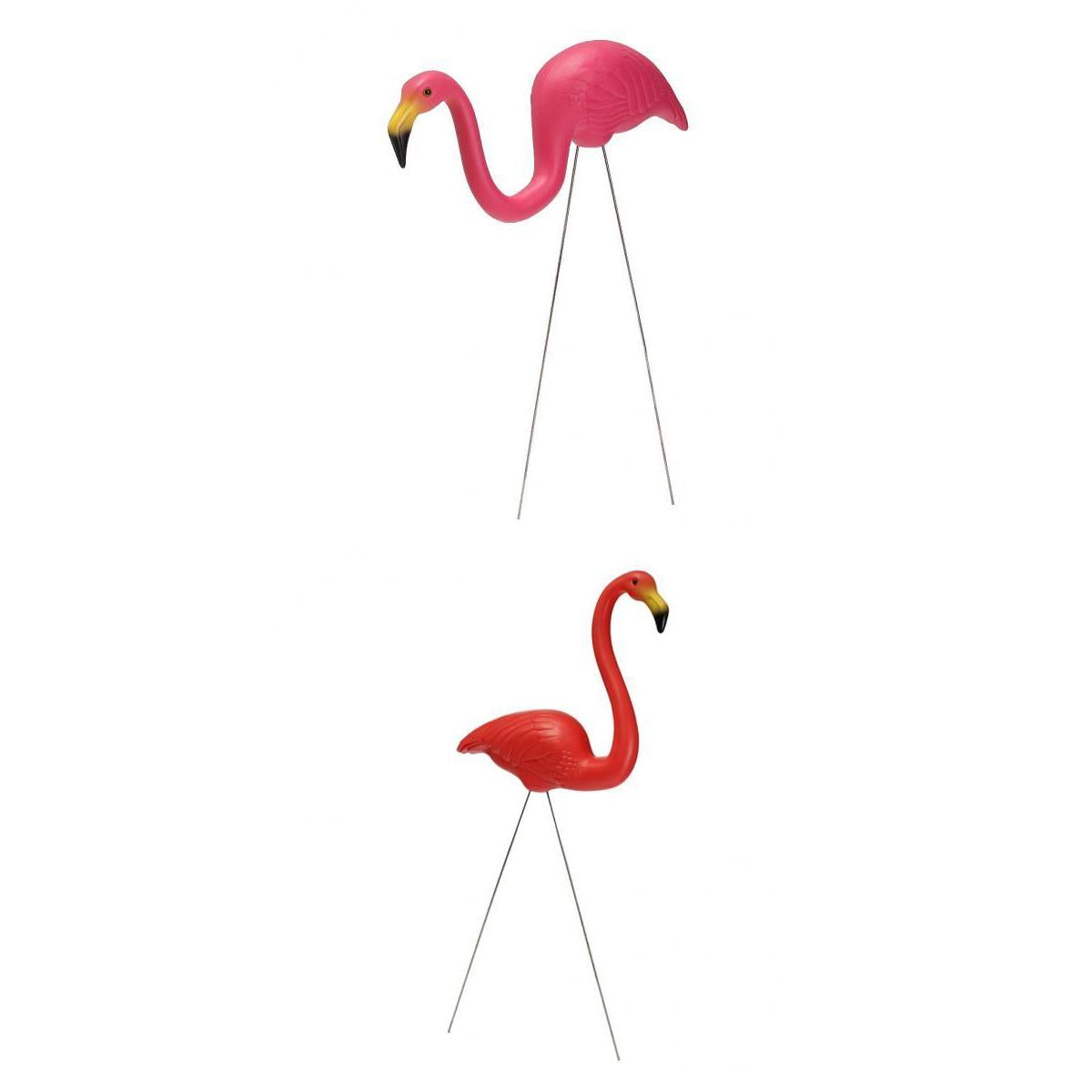 2Pieces Pink & Red Plastic Flamingo Yard Garden Lawn Art Ornaments Decor