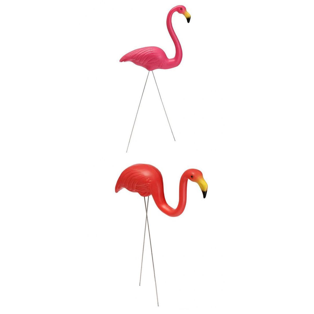 2Pieces Plastic Flamingo Yard Garden Lawn Art Ornaments Decor Pink+ Red Set