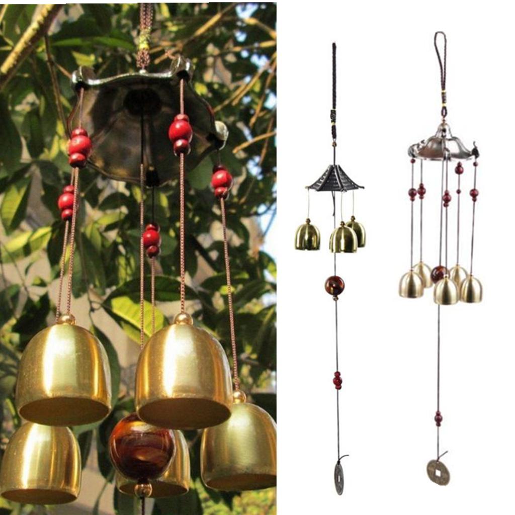 2Piece Bronze Big Metal Bells Wind Chime Feng Shui Home Garden Hanging Decor