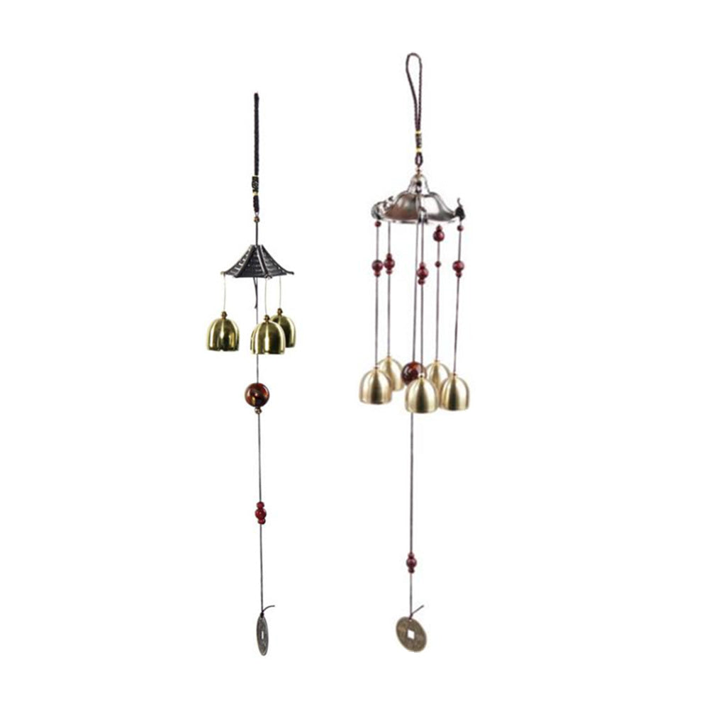 2Piece Bronze Big Metal Bells Wind Chime Feng Shui Home Garden Hanging Decor