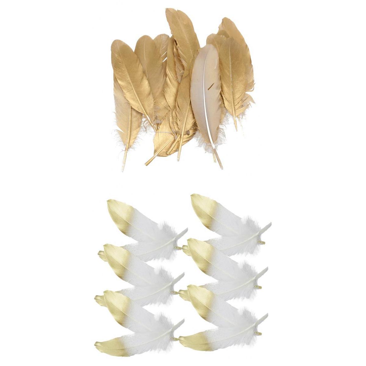 24 Pieces Natural Goose Feather for DIY Craft 15-20cm White and Gold
