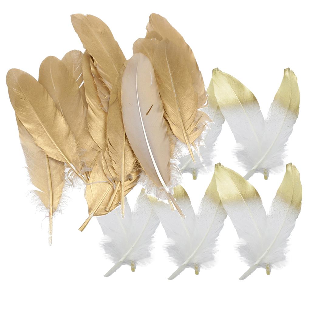 24 Pieces Natural Goose Feather for DIY Craft 15-20cm White and Gold