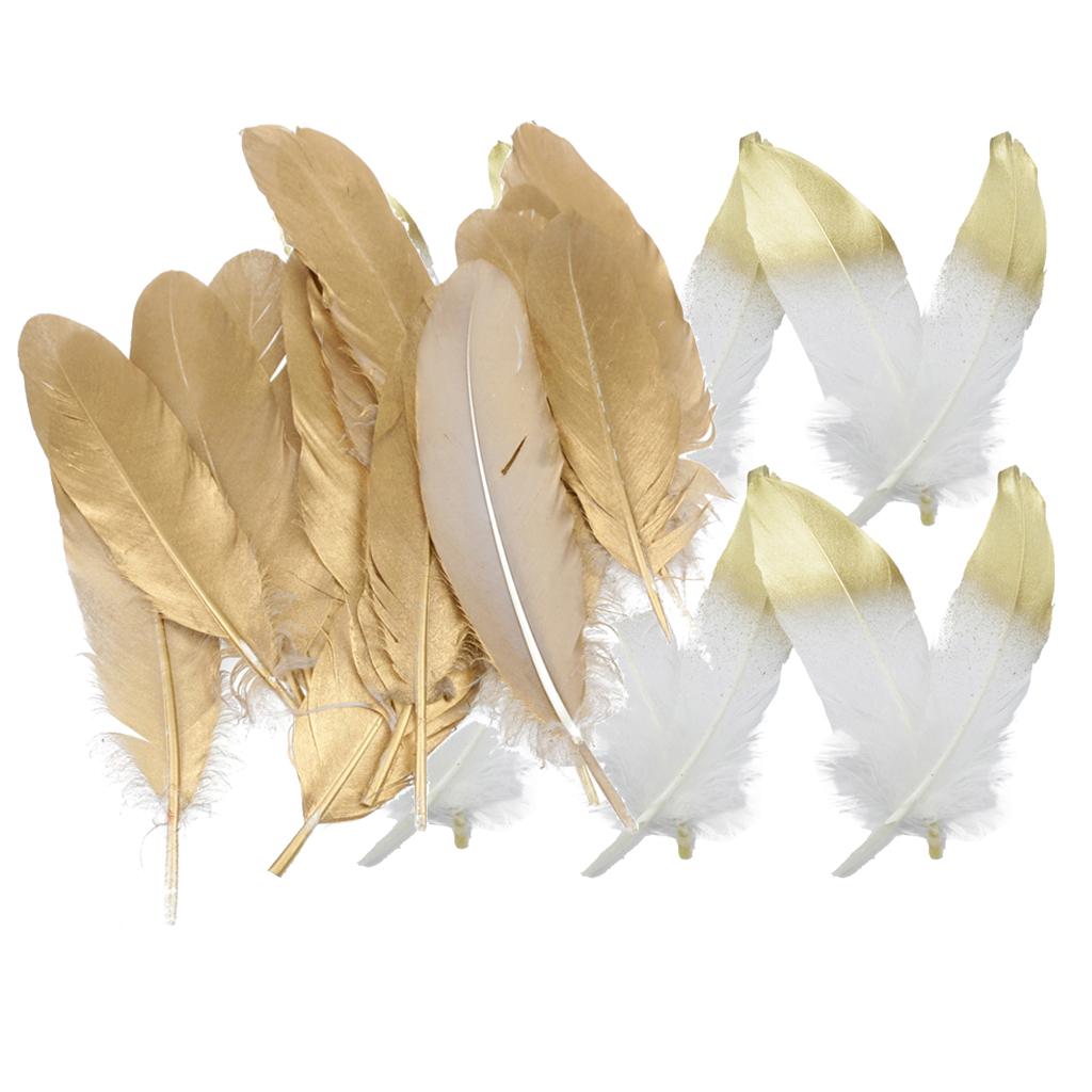 24 Pieces Natural Goose Feather for DIY Craft 15-20cm White and Gold