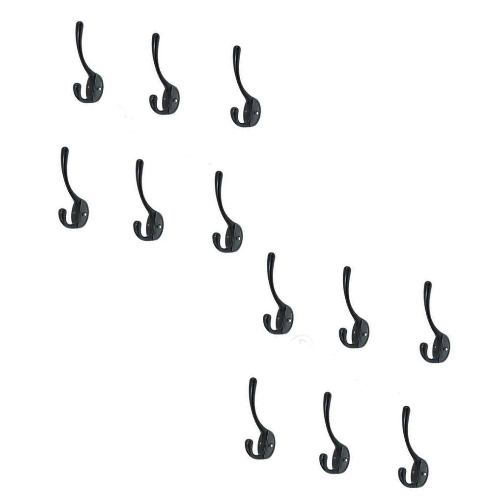 12 pieces Retro Alloy Door Wall Wardrobe Hooks Holder Coat Hat Hanger Black