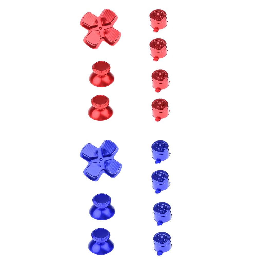 2 Pieces Thumbsticks Grip+Chrome D-pad for Sony PS4 Mod Kit Console Blue+Red