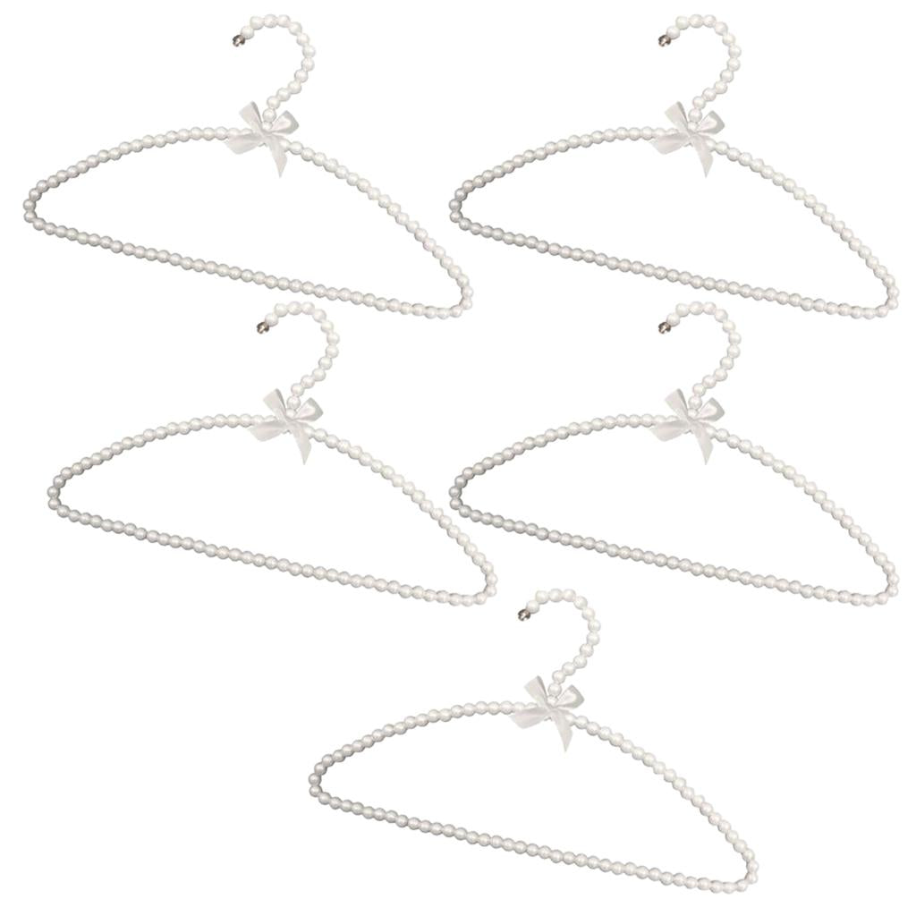 5 Piece Pearl Beaded Clothes Hanger Trouser Pants Hook Holder 39cm White