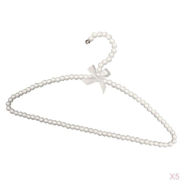 5 Piece Pearl Beaded Clothes Hanger Trouser Pants Hook Holder 39cm White