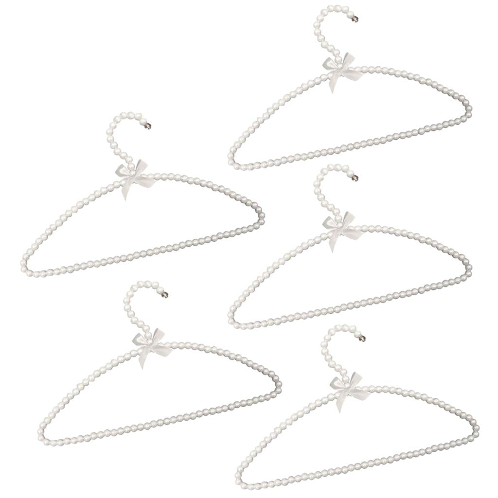 5 Piece Pearl Beaded Clothes Hanger Trouser Pants Hook Holder 39cm White