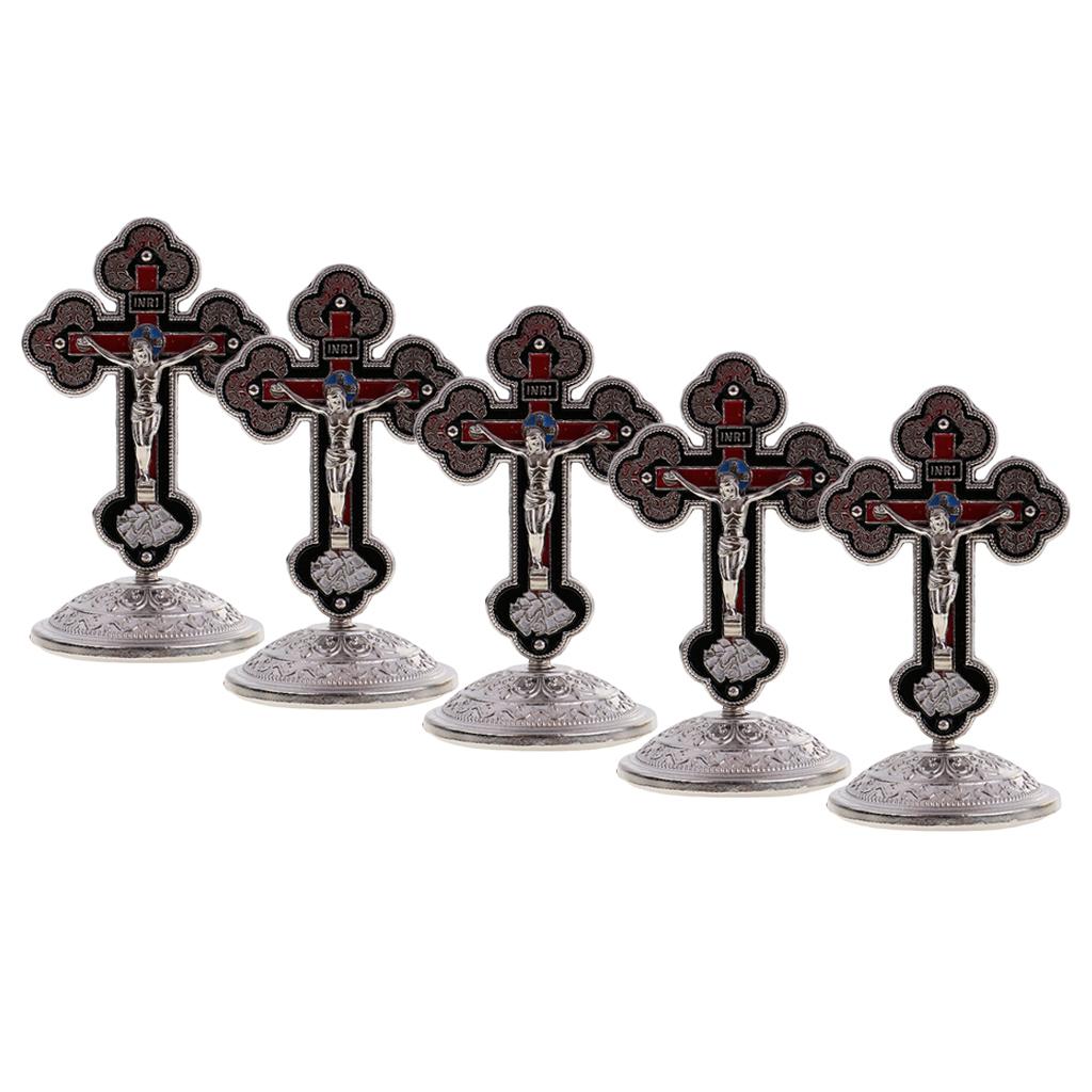 5 Pieces Crucifix Statues Jesus Christ Figurines INRI Sticky Bottom Ornament
