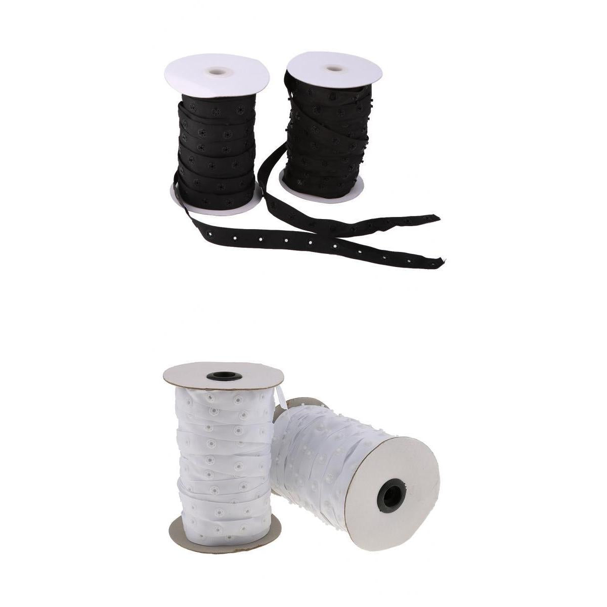 2x50 Yard Press Stud Snap Fastening Tape Sewing for Duvet Covers White Black