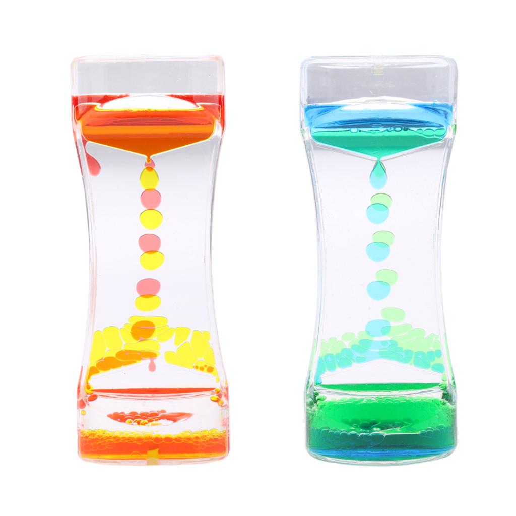 2Pieces Floating Color Mix Oil Liquid Bubbler Motion Timer Hour Glass Decor