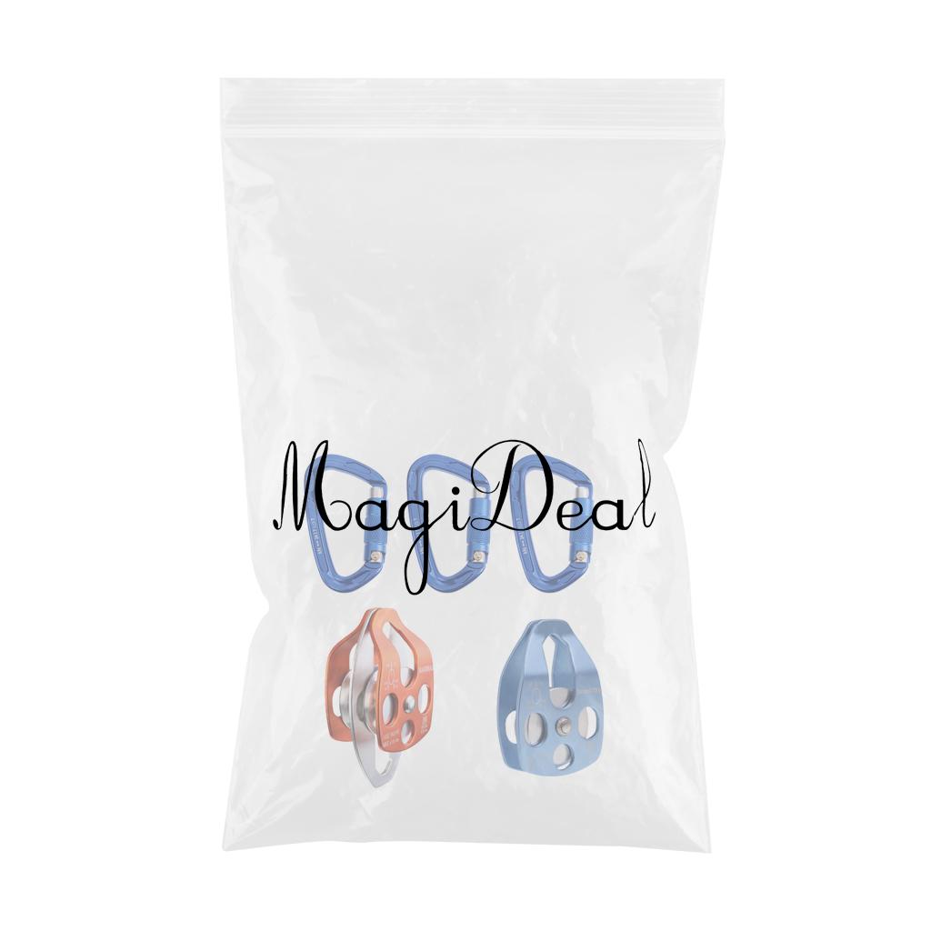 32KN Double + Single Pulley with 24KN Carabiner for Rigging Climbing Rescue