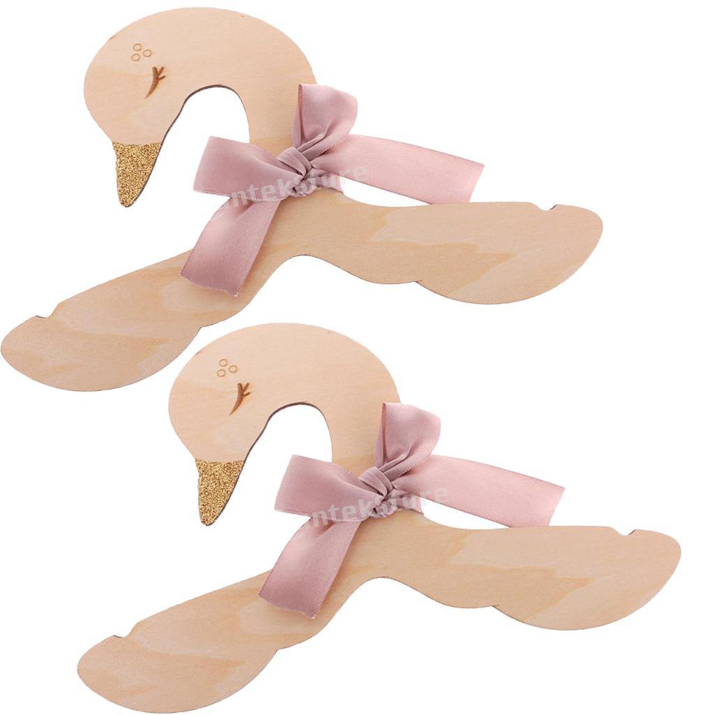 2 Pieces Swan Pink Bow Baby Kid Room Nursery Wooden Coat Clothes Hook Hanger