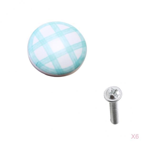 6Pieces Lattice Ceramic Cabinet Drawer Knob Porcelain Wardrobe Handles Green
